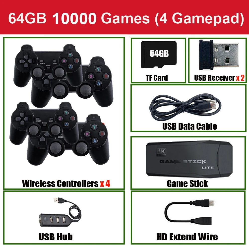 4K Retro Wireless Game Console - 20,000 Games, 64GB, Multi-Platform Support